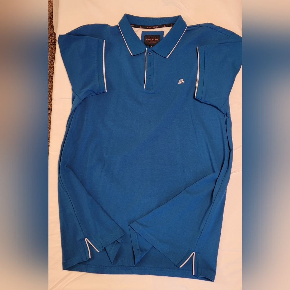 Sporty Marc Asher Bright Blue Polo Shirt with White Trim